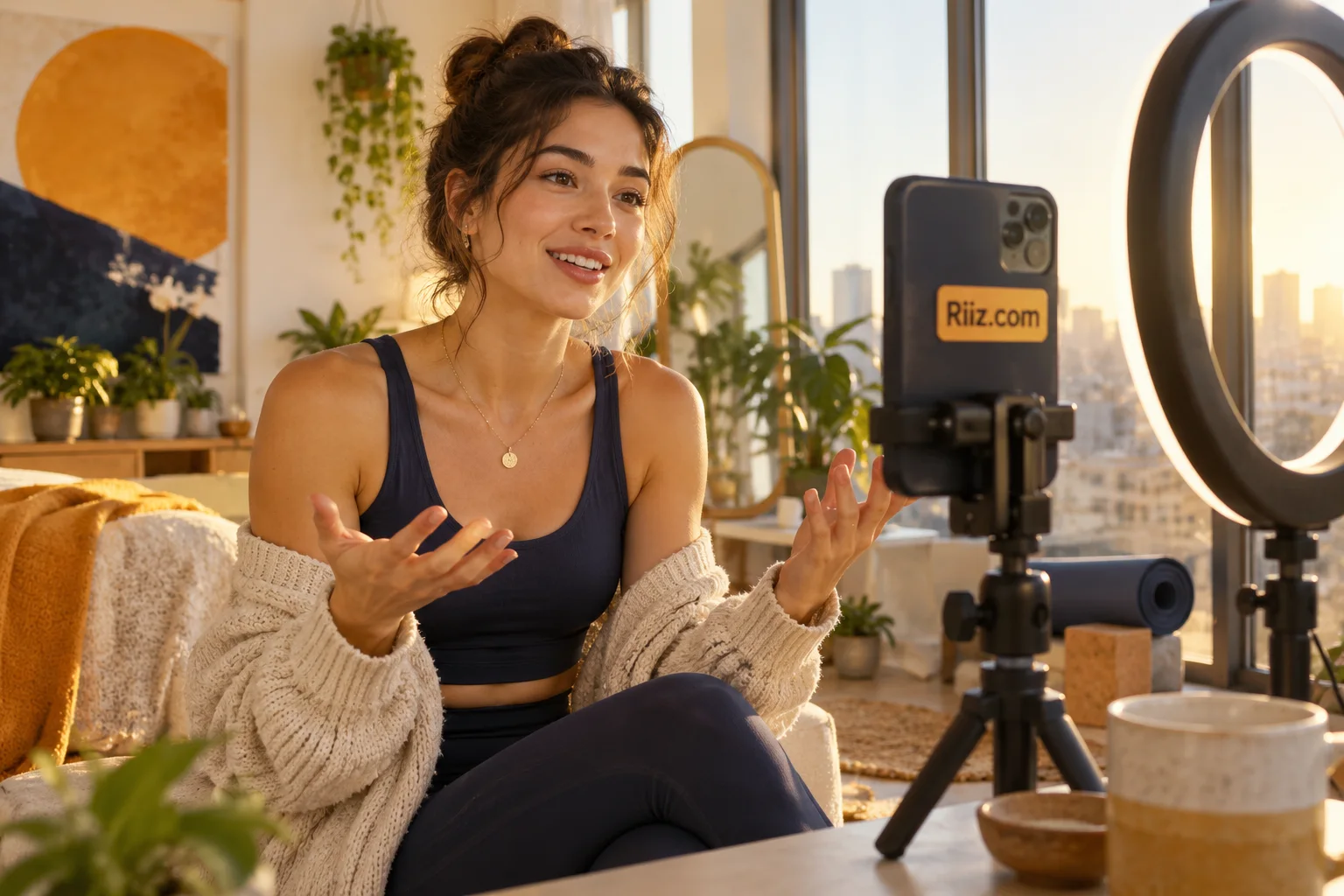 A creator filming with Riiz.com on studio equipment